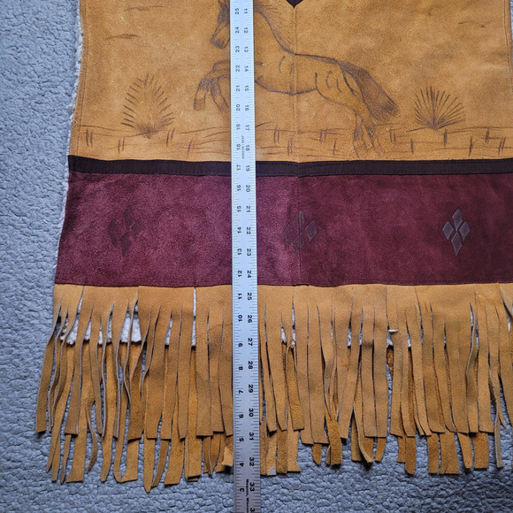 Horse Suede Leather Poncho Gaban Fringe Fur Shearling Western Unisex One Size - Picture 7 of 8